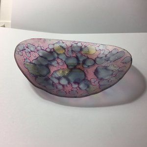 Vintage ilanit hand blown glass trinket dish, hand painted, from Israel. Mint.